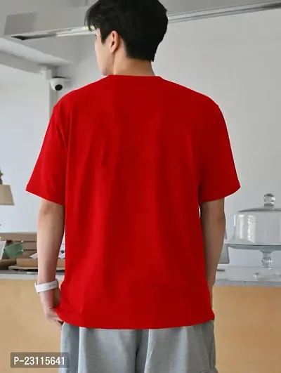 Men Solid Round Neck Cotton Blend Drop Shoulder Oversized T-Shirt Red-thumb3
