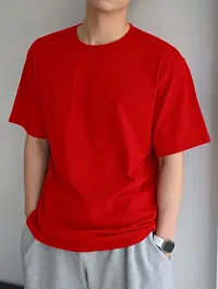 Men Solid Round Neck Cotton Blend Drop Shoulder Oversized T-Shirt Red-thumb3
