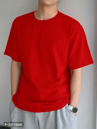 Men Solid Round Neck Cotton Blend Drop Shoulder Oversized T-Shirt Red-thumb4