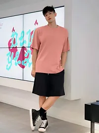 Men Solid Round Neck Cotton Blend Oversized Loose T-Shirt-thumb3