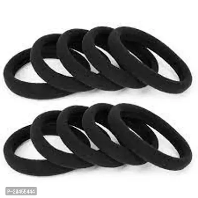 Black Color Elastic Cotton Stretch Hair Ties Bands|| 10 Pcs || Headband Ponytail Holder || Seamless Hair Ties For Thick Soft Hair-thumb0