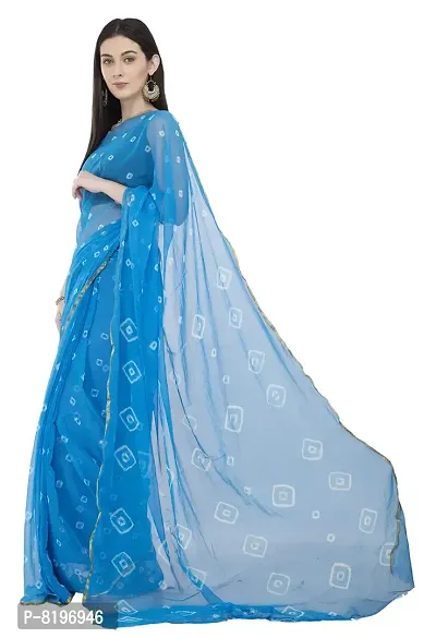 Saree For Womens Bandhej Silk Bandhani | Women's Chiffon Bandhej Bandhani With Blouse Piece | (Sky Blue)-thumb2
