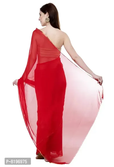 Bunny Creation Women's Plain Chiffon Saree With Blouse Piece (23_Red)-thumb3