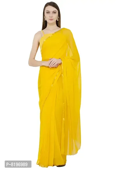 Bunny Creation Women's Chiffon Saree (Wk 45_7215, Yellow)-thumb0