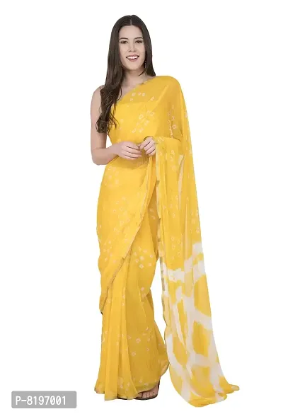 Saree For Womens Bandhej Silk Bandhani | Women's Chiffon Bandhej Bandhani With Blouse Piece | (Yellow)