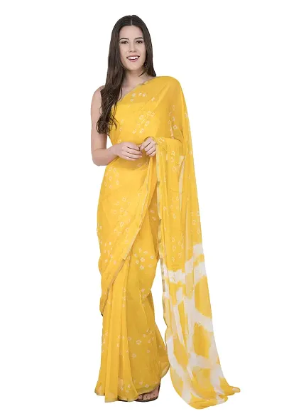 Bunny Creation Women's Bandhani Chiffon Saree With Blouse (3_Yellow)