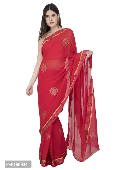 Bunny Creation Women's Jacquard Chiffon Saree With Unstitched Blouse Piece (7_Red)