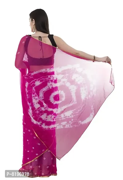 Saree For Womens Bandhej Silk Bandhani | Women's Chiffon Bandhej Bandhani With Blouse Piece | (Rose Pink)-thumb3