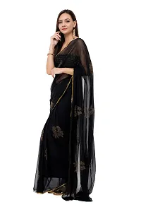 Women Beautiful Black Printed Chiffon Saree with Blouse piece-thumb1