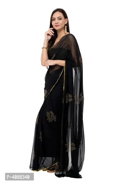 Women Beautiful Black Printed Chiffon Saree with Blouse piece-thumb2
