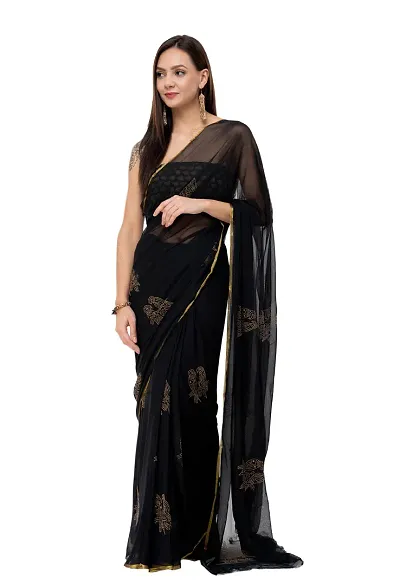 Fast Selling Chiffon Embellished Bandhani Sarees With Blouse Piece