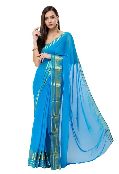 Women Beautiful Solid Chiffon Saree with Blouse piece