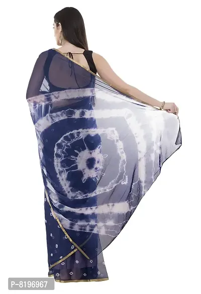 Saree For Womens Bandhej Silk Bandhani | Women's Chiffon Bandhej Bandhani With Blouse Piece | (Dark Blue)-thumb3