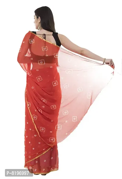 Saree For Womens Bandhej Silk Bandhani | Women's Chiffon Bandhej Bandhani With Blouse Piece | (Orange)-thumb3