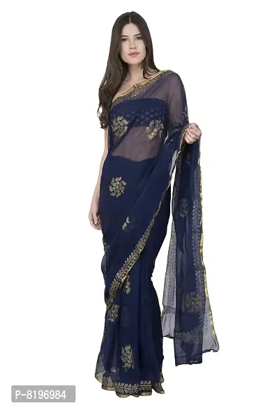 New Women's Chiffon Gold Kalash - Jaquard Designs Saree with Blouse Piece | Fashions Designer Traditional | Women's Stylish Saree |hellip; (Dark blue)-thumb0