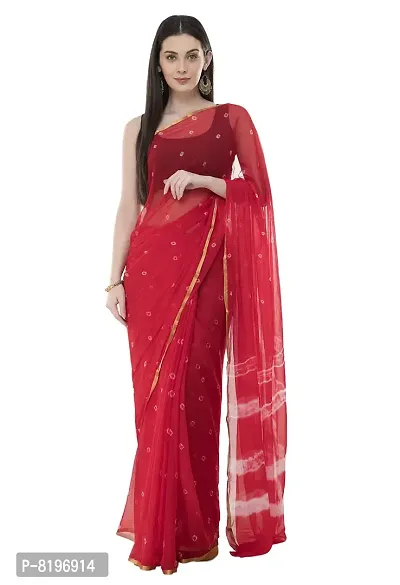 Saree For Womens Bandhej Silk Bandhani | Women's Chiffon Bandhej Bandhani With Blouse Piece | (Red)-thumb0