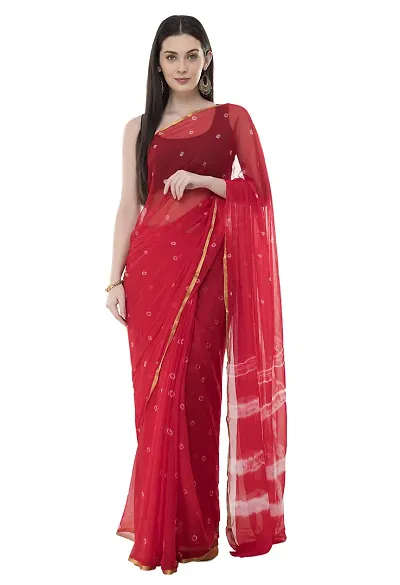 Saree For Womens Bandhej Silk Bandhani | Women's Chiffon Bandhej Bandhani With Blouse Piece |
