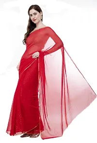 Bunny Creation Women's Plain Chiffon Saree With Blouse Piece (23_Red)-thumb1