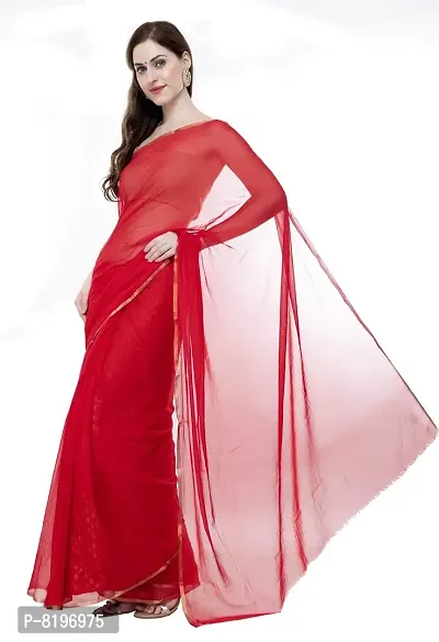 Bunny Creation Women's Plain Chiffon Saree With Blouse Piece (23_Red)-thumb2