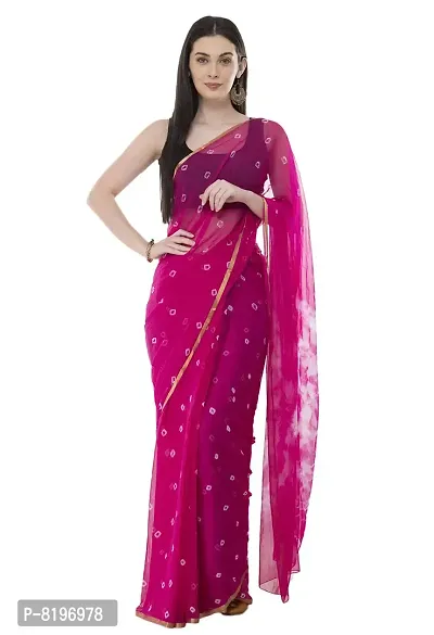 Saree For Womens Bandhej Silk Bandhani | Women's Chiffon Bandhej Bandhani With Blouse Piece | (Rose Pink)-thumb0