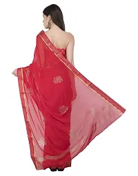 Bunny Creation Women's Jacquard Chiffon Saree With Unstitched Blouse Piece (7_Red)-thumb2