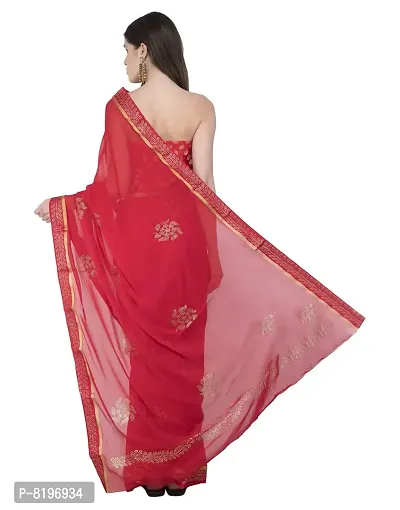 Bunny Creation Women's Jacquard Chiffon Saree With Unstitched Blouse Piece (7_Red)-thumb3