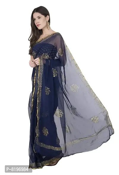 New Women's Chiffon Gold Kalash - Jaquard Designs Saree with Blouse Piece | Fashions Designer Traditional | Women's Stylish Saree |hellip; (Dark blue)-thumb2