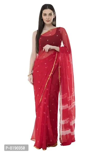 Bunny Creation Women's Plain Weave Chiffon Saree With Blouse Piece (15_Red)