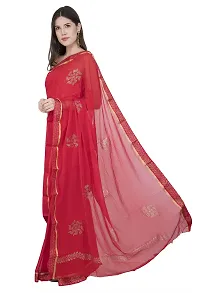 Bunny Creation Women's Jacquard Chiffon Saree With Unstitched Blouse Piece (7_Red)-thumb1