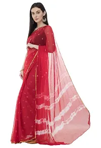 Bunny Creation Women's Plain Weave Chiffon Saree With Blouse Piece (15_Red)-thumb1