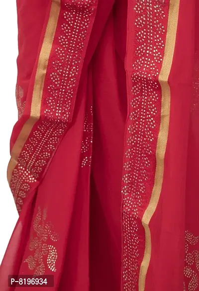 Bunny Creation Women's Jacquard Chiffon Saree With Unstitched Blouse Piece (7_Red)-thumb4