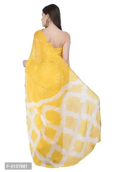 Saree For Womens Bandhej Silk Bandhani | Women's Chiffon Bandhej Bandhani With Blouse Piece | (Yellow)-thumb3