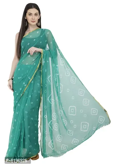 Saree For Womens Bandhej Silk Bandhani | Women's Chiffon Bandhej Bandhani With Blouse Piece | (Sea Green)-thumb0