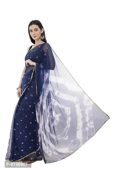 Saree For Womens Bandhej Silk Bandhani | Women's Chiffon Bandhej Bandhani With Blouse Piece | (Dark Blue)-thumb2