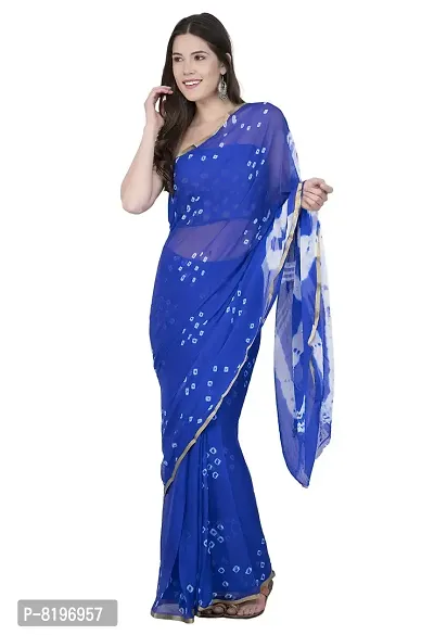 Saree For Womens Bandhej Silk Bandhani | Women's Chiffon Bandhej Bandhani With Blouse Piece | (Blue)