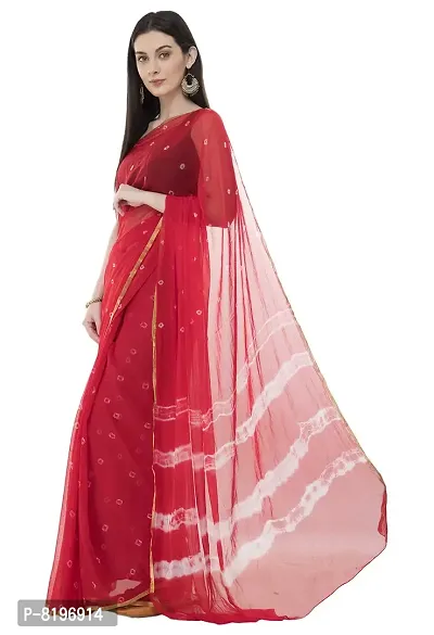 Saree For Womens Bandhej Silk Bandhani | Women's Chiffon Bandhej Bandhani With Blouse Piece | (Red)-thumb2