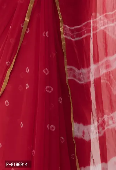 Saree For Womens Bandhej Silk Bandhani | Women's Chiffon Bandhej Bandhani With Blouse Piece | (Red)-thumb4