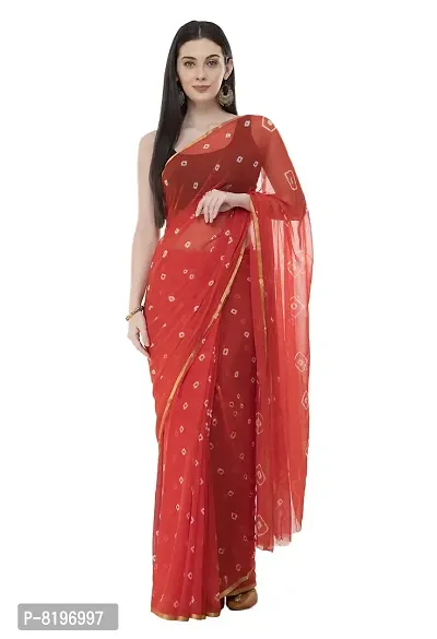 Saree For Womens Bandhej Silk Bandhani | Women's Chiffon Bandhej Bandhani With Blouse Piece | (Orange)