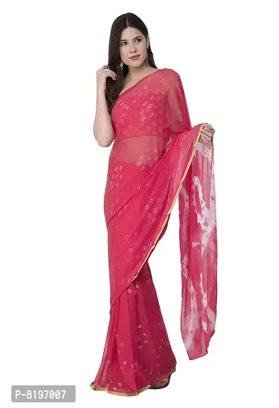 Saree For Womens Bandhej Silk Bandhani | Women's Chiffon Bandhej Bandhani With Blouse Piece | (Pink)