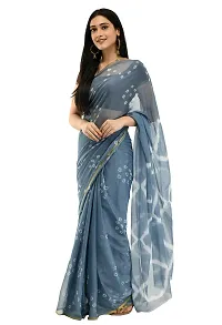 Saree For Womens Bandhej Silk Bandhani | Women's Chiffon Bandhej Bandhani With Blouse Piece | (Grey)-thumb1