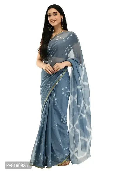 Saree For Womens Bandhej Silk Bandhani | Women's Chiffon Bandhej Bandhani With Blouse Piece | (Grey)-thumb2