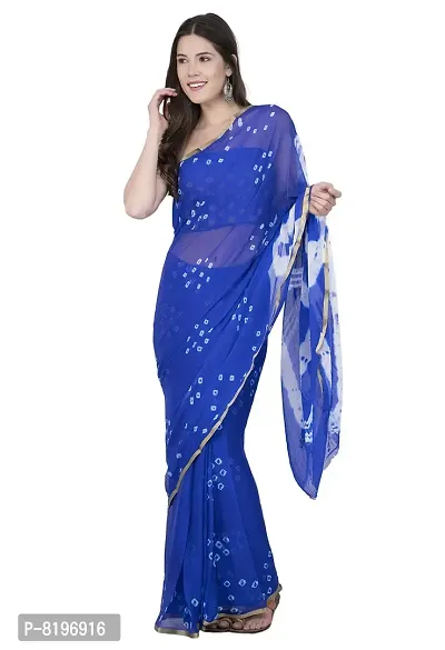 Bunny Creation Women's Chiffon Saree With Blouse Piece (1_Blue)-thumb0