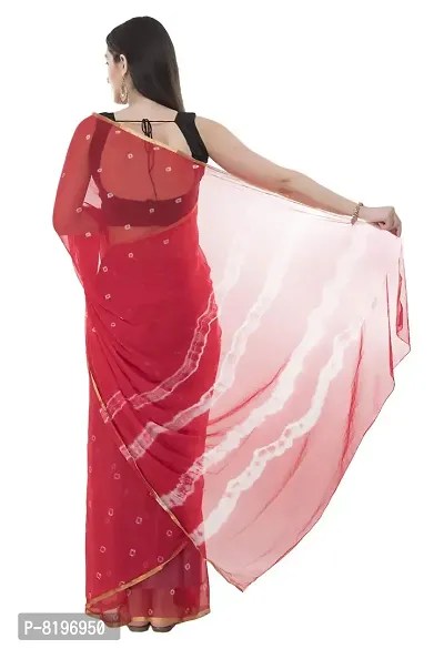 Bunny Creation Women's Plain Weave Chiffon Saree With Blouse Piece (15_Red)-thumb3