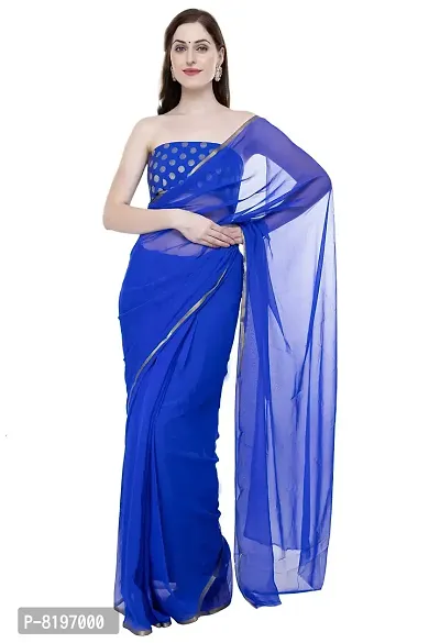 Solid Saree | Pure Chiffon with Blouse Piece Saree | (Blue)