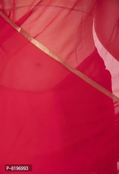 Solid Saree | Pure Chiffon with Blouse Piece Saree | (Red)-thumb4