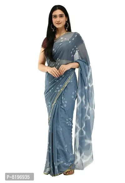 Saree For Womens Bandhej Silk Bandhani | Women's Chiffon Bandhej Bandhani With Blouse Piece | (Grey)-thumb0