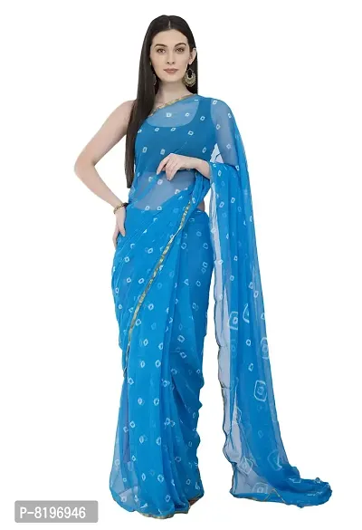 Saree For Womens Bandhej Silk Bandhani | Women's Chiffon Bandhej Bandhani With Blouse Piece | (Sky Blue)