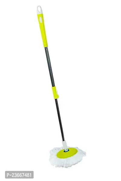 Mop Broom Handle Stick with Microfiber Head Refill Stainless Steel Pole for 360deg; Floor Cleaning (Random Colour)