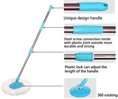 Mop Broom Handle Stick with Microfiber Head Refill Stainless Steel Pole for 360deg; Floor Cleaning (Random Colour)-thumb1