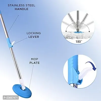 Mop Broom Handle Stick with Microfiber Head Refill Stainless Steel Pole for 360deg; Floor Cleaning (Random Colour)-thumb2